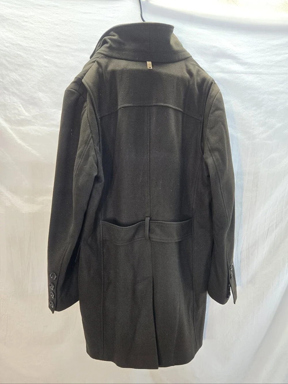 Mackage Men's Size 44 Brown Wool layered inner zip bib leather trim Coat